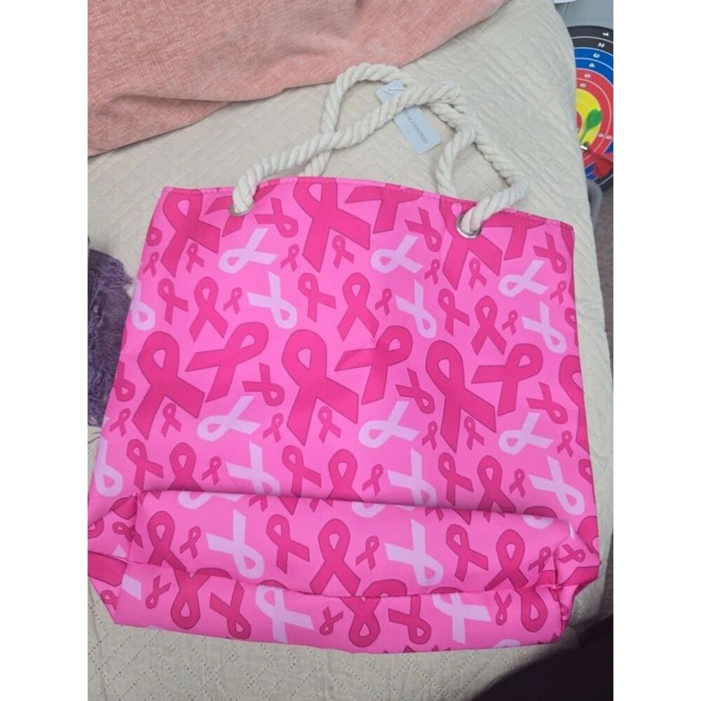 Pink Breast Cancer Awareness Ribbon Tote Bag – 15" x 17"